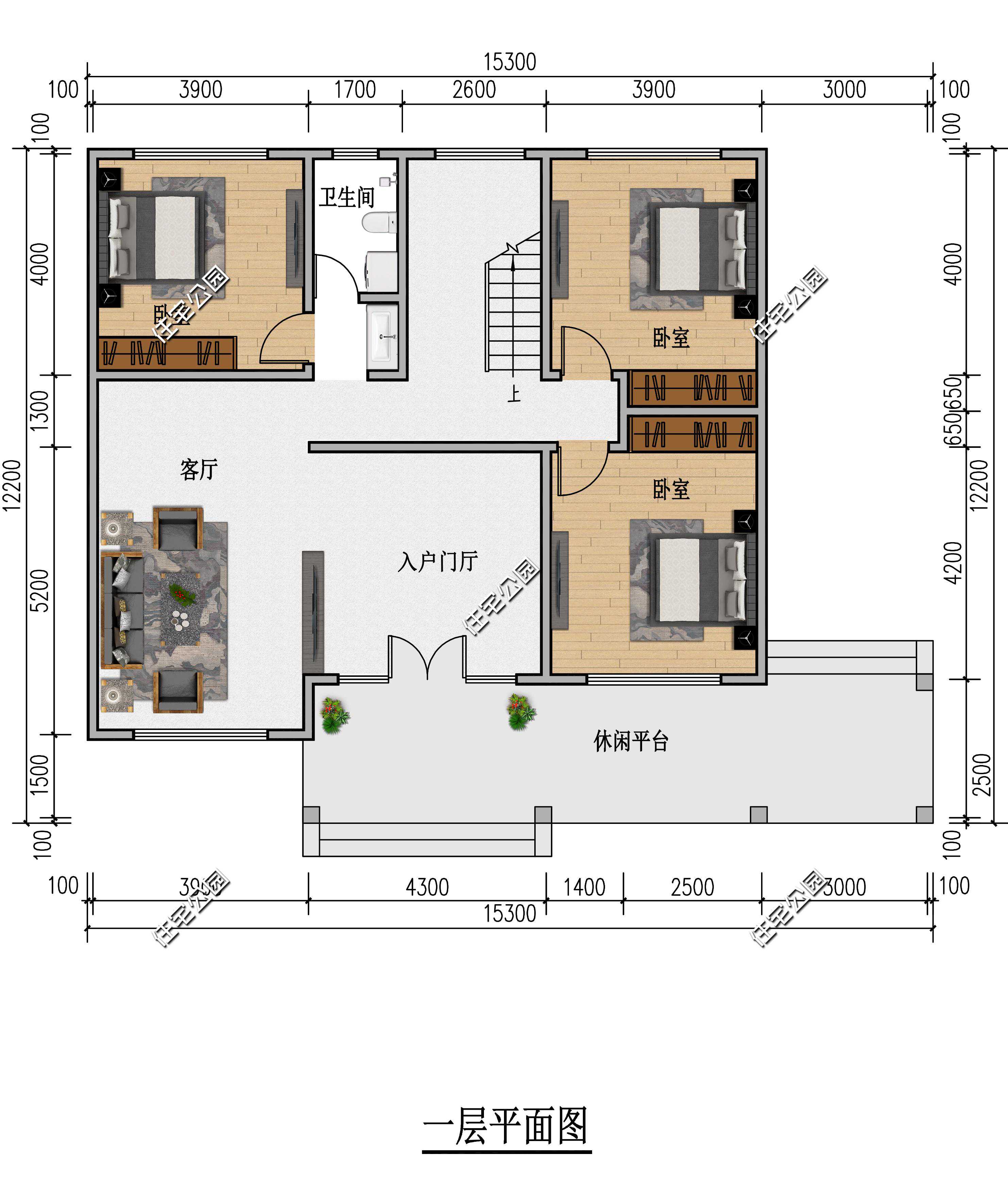 东西无窗的15×12米现代二层别墅，室内设计7卧室，居住体验更舒适